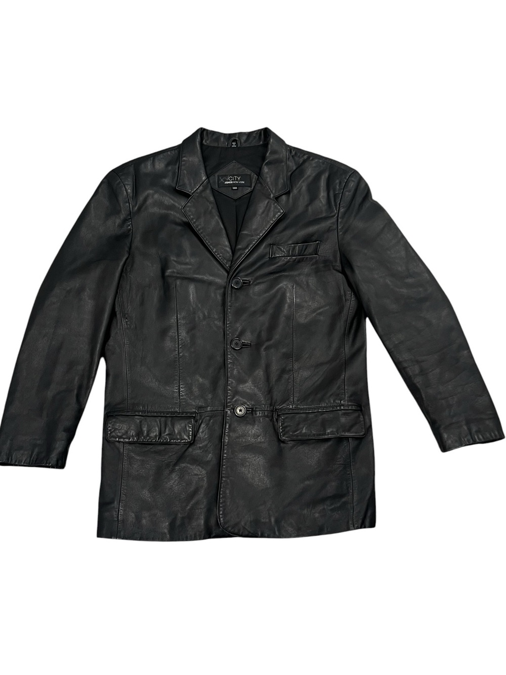Vintage Jones New York Black Genuine Leather Blazer Women’s 38R M Soft Jacket